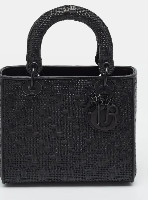 Dior Lady Dior Medium Black Woven Leather Tote