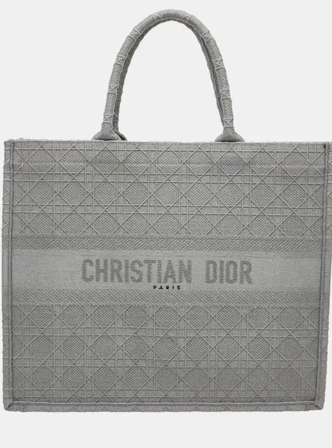Christian Dior Cannage Medium Grey Embroidered Canvas Top Handle Bag