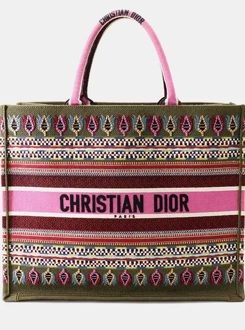 Dior Book Tote Large Khaki Multicolor Canvas Tote Bag
