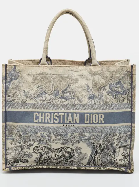 Dior Book Large Grey Toile de Jouy Embroidered Canvas Tote