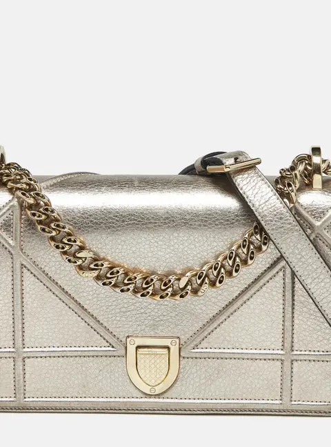Dior Diorama Small Metallic Cannage Leather Flap Bag