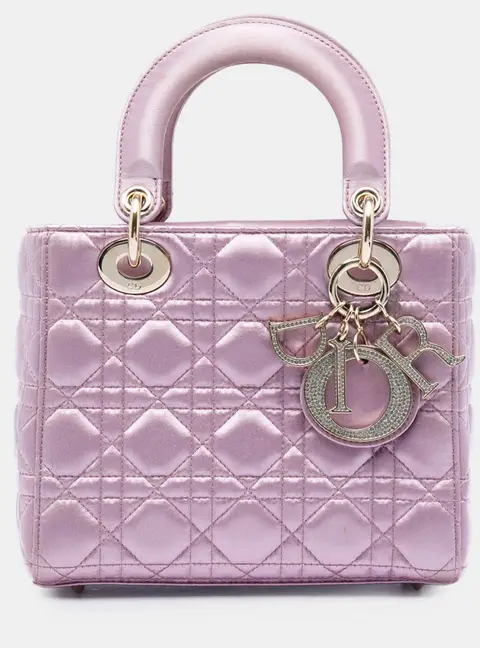 Christian Dior Lady Dior Small Pink Satin Swarovski Crystal Top Handle Bag
