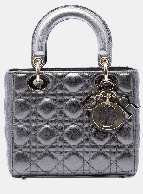 Dior My ABCDior Small Grey Metallic Lambskin Leather Top Handle Bag