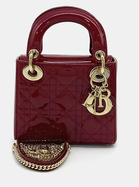 Christian Dior Burgundy Patent Leather Lady Mini Bag