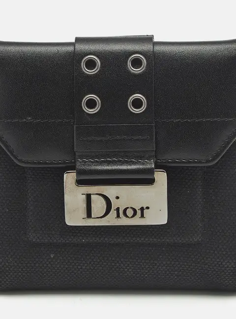 Dior Street Chic Black Canvas and Leather Compact Wallet