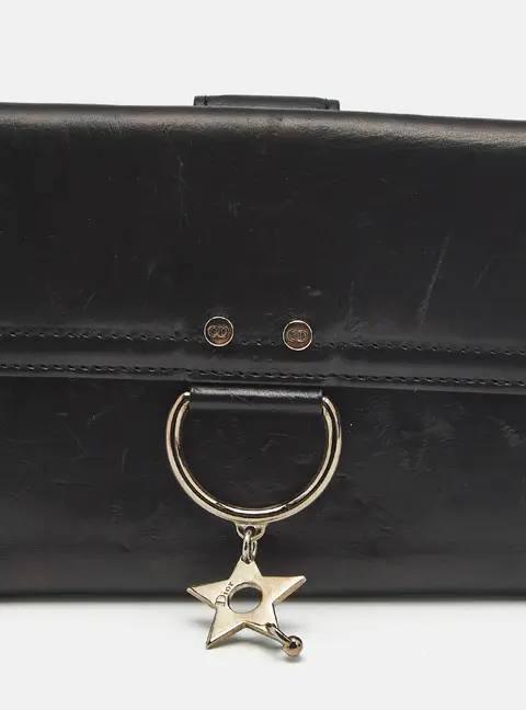 Dior Pierced D-Ring Black Leather French Wallet