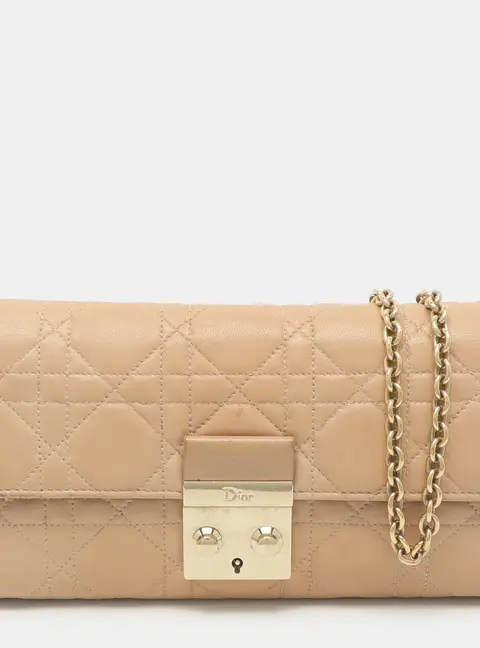 Dior Miss Dior Beige Quilted Leather Wallet On Chain