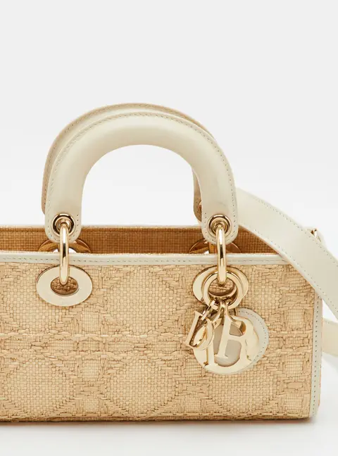 Dior Lady D-Joy Small Beige/Cream Leather and Raffia Tote