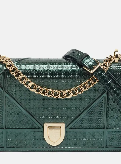 Dior Diorama Medium Green Microcannage Patent Leather Shoulder Bag