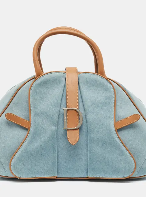 Dior Double Saddle Large Light Blue/Tan Denim Bowler Bag