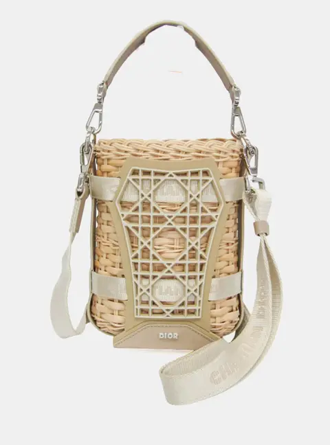 Christian Dior Sahara Mini Beige Rattan Calfskin Leather Shoulder Bag