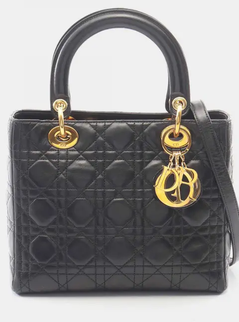 Christian Dior Lady Dior Medium Black Lambskin Cannage Handbag
