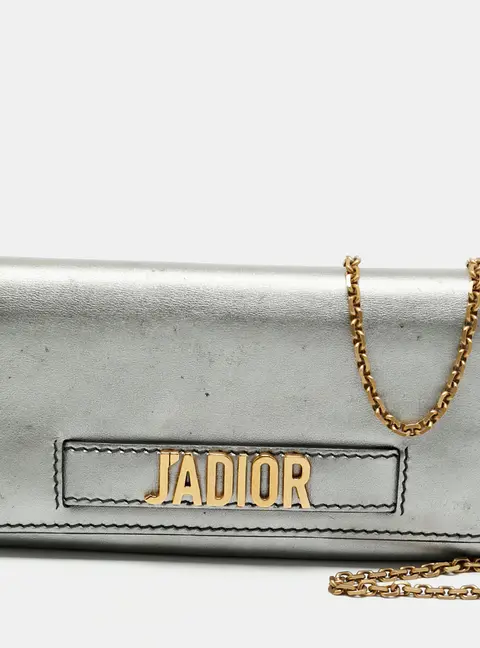 Dior J'Adior Grey Leather Wallet on Chain