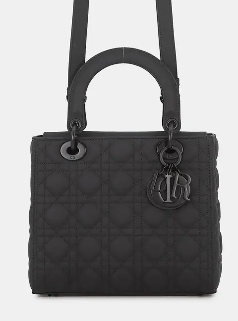 Dior Lady Dior Medium Black Ultra Matte Cannage Calfskin Leather Top Handle Bag