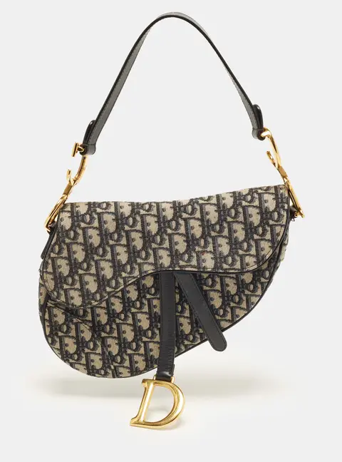 Dior Saddle Navy Blue Oblique Canvas and Leather Bag