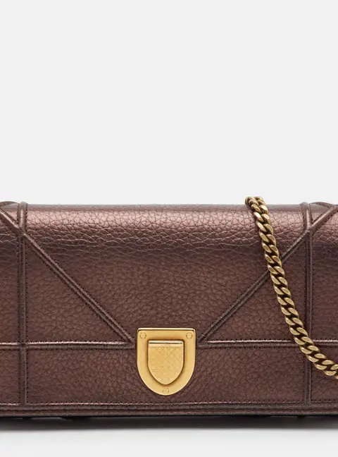 Dior Diorama Metallic Brown Cannage Leather Wallet On Chain