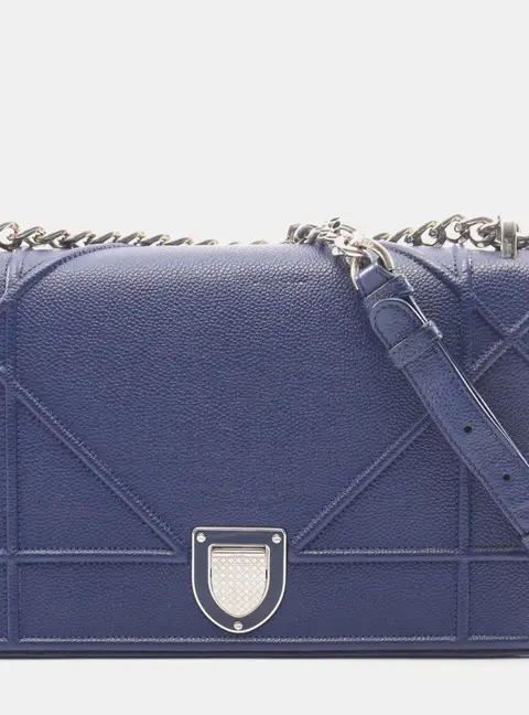 Dior Diorama Medium Blue Grained Calfskin Leather Flap Shoulder Bag