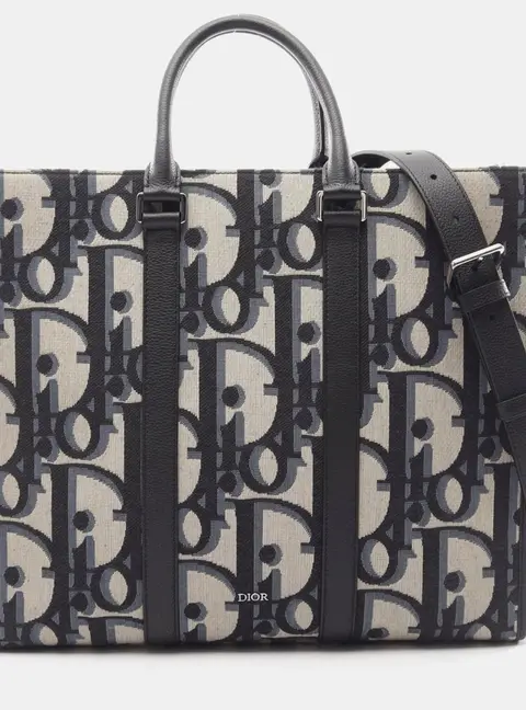 Dior East-West Black Maxi Dior Oblique Jacquard Calfskin Tote Bag