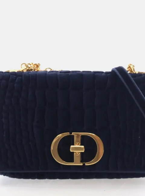 Christian Dior Caro Medium Blue Embroidered Velvet Crossbody Bag