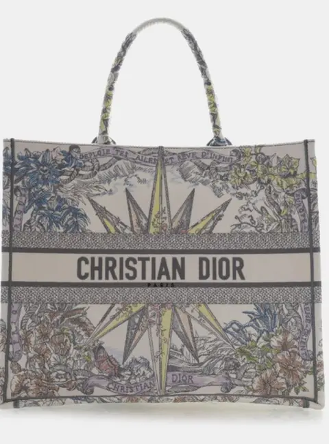 Christian Dior Reve d'Infini Large White Multicolor Embroidered Canvas Tote Bag