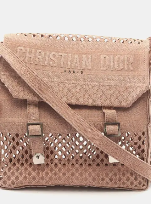 Dior Diorcamp Medium Pink Embroidered Mesh Canvas Messenger Bag