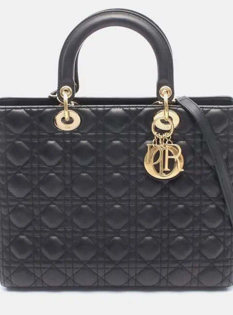 Dior Lady Dior Large Black Cannage Lambskin Top Handle Bag