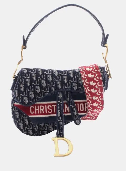Dior Saddle Logo Embroidered Blue Canvas Shoulder Bag