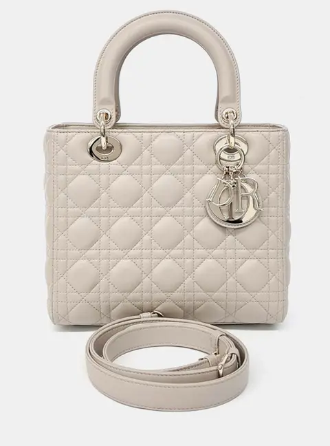 Dior Beige Leather Cannage Lady Bag Medium