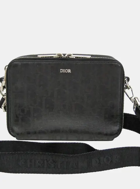 Christian Dior Oblique Galaxy Black Calfskin Leather Messenger Shoulder Bag