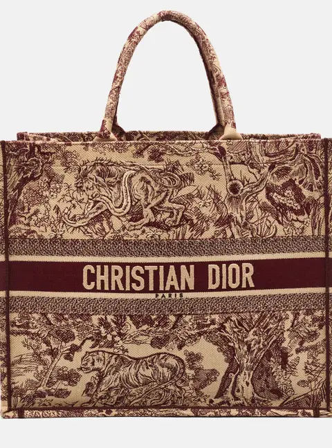 Dior Book Large Burgundy Toile De Jouy Embroidered Canvas Tote