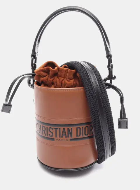 Christian Dior Vibe Micro Bucket Brown Black Calfskin Leather Crossbody Bag