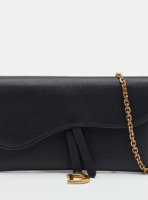 Dior Saddle Black Leather Wallet On Chain