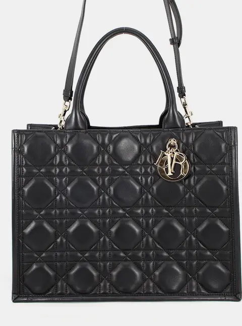 Dior Book Tote Medium Black Macrocannage Calfskin Leather Top Handle Bag