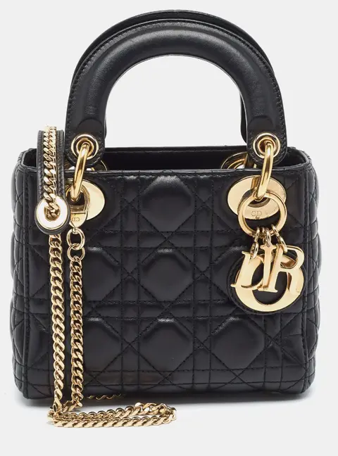 Dior Lady Dior Mini Black Cannage Leather Tote