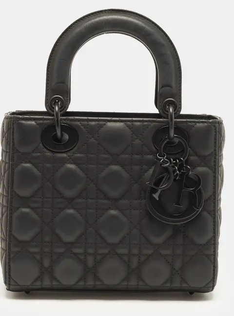 Dior Lady Dior Small Ultra Matte Black Cannage Leather Tote