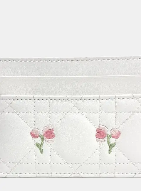 Christian Dior White Leather Cannage Card Holder S0974