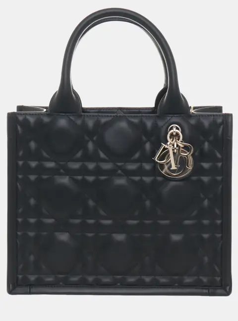 Dior Macrocannage Small Book Tote Black Quilted Calfskin Leather Top Handle Bag