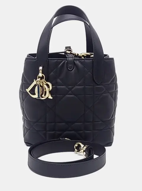 Christian Dior Toujours Small Black Calfskin Leather Top Handle Bag