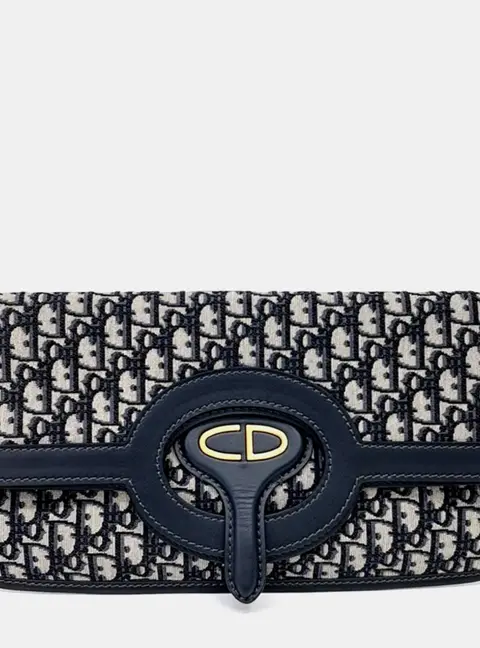 Christian Dior Oblique Beige/Navy Blue Canvas Folding Clutch M8604