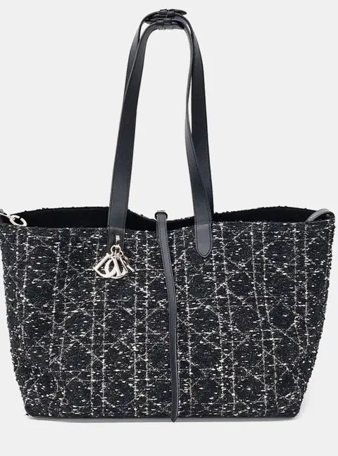 Christian Dior Tweed Toujours Black Multicolor Large Bag