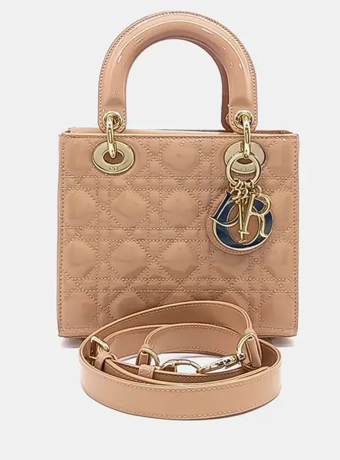 Dior Beige Pink Patent Leather Lady Bag Small