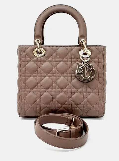 Dior Lady Dior Medium Brown Cannage Leather Top Handle Bag