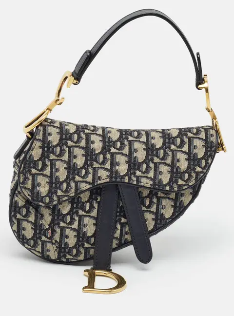 Dior Saddle Mini Navy Blue Oblique Canvas Shoulder Bag