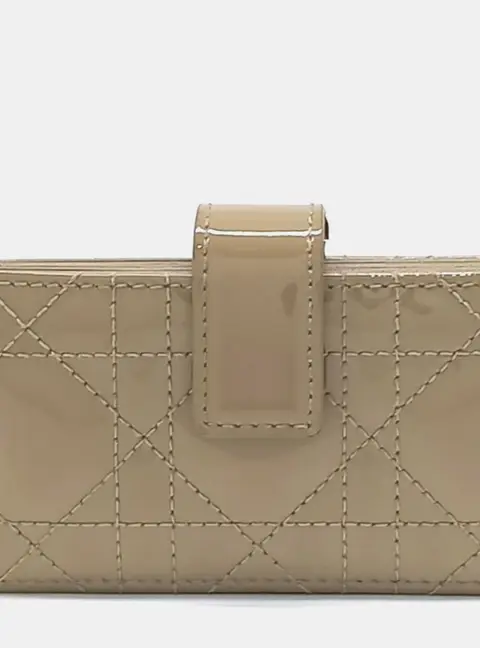 Dior Beige Patent Leather Cannage Accordion Card Holder