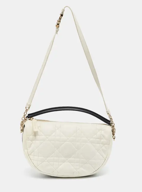 Dior Vibe Medium White/Black Cannage Leather Hobo