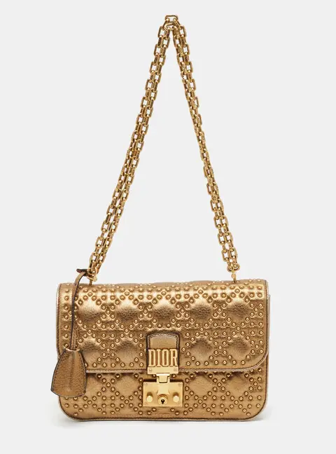 Dior DiorAddict Studded Gold Cannage Leather Shoulder Bag