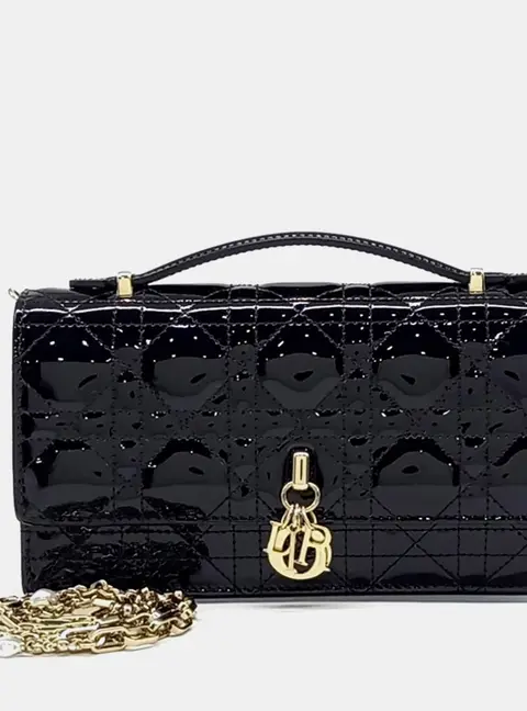 Christian Dior Black Patent Dior My Dior Top Handle Mini Bag