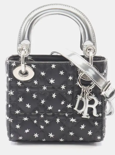 Dior Lady Dior Mini Black Leather Top Handle Bag