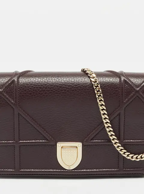 Dior Diorama Burgundy Cannage Leather Wallet on Chain