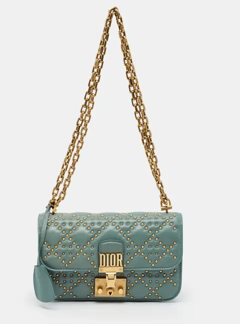 Dior DiorAddict Studded Small Green Cannage Leather Shoulder Bag